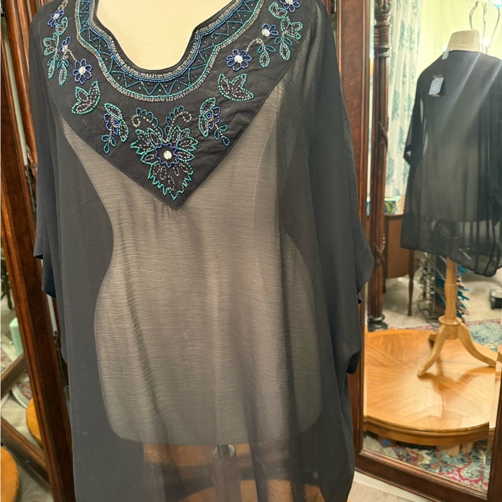 Catherine’s Liz & Me Beaded Sheer Black Top